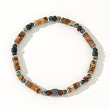 Multi Natural Stones Heishi Beads Stretch Bracelet, Picture Stone Hematite Beads Men's Bracelet Handmade Jewelry AL1164