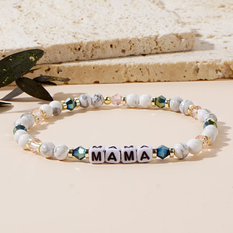 Bohemian "MAMA" Letter Bracelet With Gift Card For Mom, White Howlite Turquoise Beads Bracelet, Handmade Jewelry AL1166