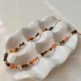 Bohemian Irregular Natural Stones Tiger's Eye Citrine Gold Beads Crystals Necklace Handmade Jewelry TAL1167