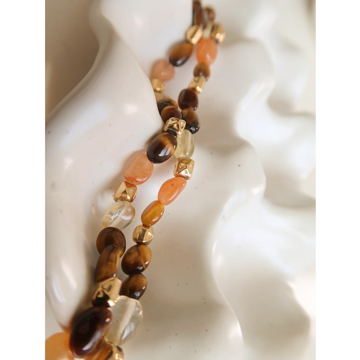 Bohemian Irregular Natural Stones Tiger's Eye Citrine Gold Beads Crystals Necklace Handmade Jewelry TAL1167