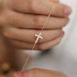 Dainty s925 Sterling Silver Zircon Cross Gold Chain Bracelet, CZ Cross Fashioin Lady Jewelry Bracelet AL1168