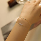 Dainty s925 Sterling Silver Zircon Cross Gold Chain Bracelet, CZ Cross Fashioin Lady Jewelry Bracelet AL1168