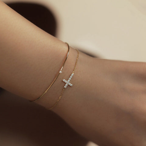 Dainty s925 Sterling Silver Zircon Cross Gold Chain Bracelet, CZ Cross Fashioin Lady Jewelry Bracelet AL1168