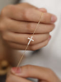 Dainty s925 Sterling Silver Zircon Cross Gold Chain Bracelet, CZ Cross Fashioin Lady Jewelry Bracelet AL1168