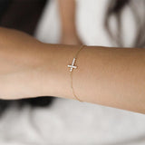 Dainty s925 Sterling Silver Zircon Cross Gold Chain Bracelet, CZ Cross Fashioin Lady Jewelry Bracelet AL1168