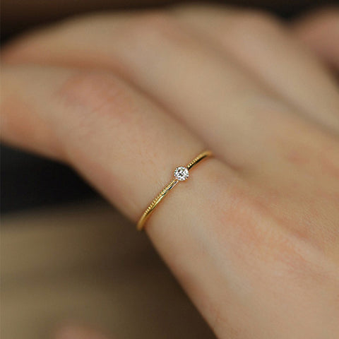 Minimalist s925 Sterling Silver Tiny Four-Claw Zircon Gold Ring, CZ Fashioin Women Jewelry Ring AL1169