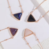 Triangle Natural Gemstone Necklace, Amethyst Rose Quartz Crystal Jewelry Necklace AL1174