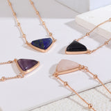 Triangle Natural Gemstone Necklace, Amethyst Rose Quartz Crystal Jewelry Necklace AL1174