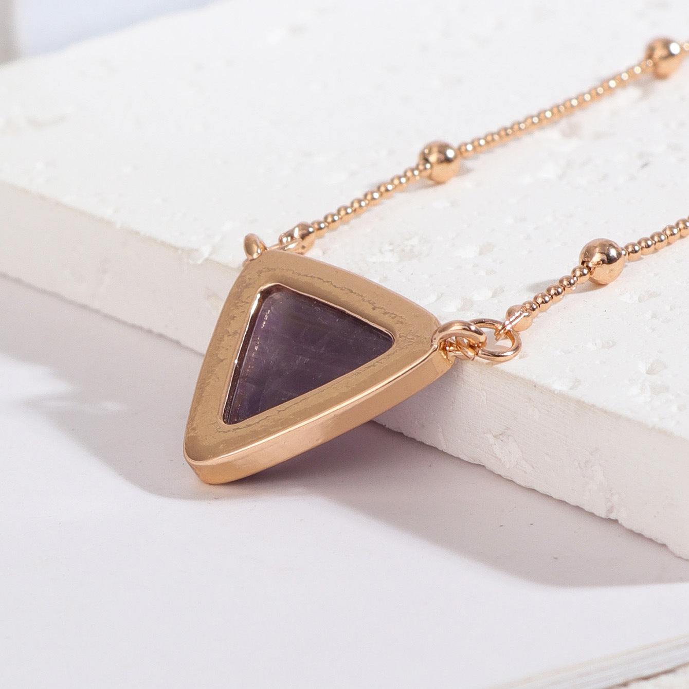 Triangle Natural Gemstone Necklace, Amethyst Rose Quartz Crystal Jewelry Necklace AL1174