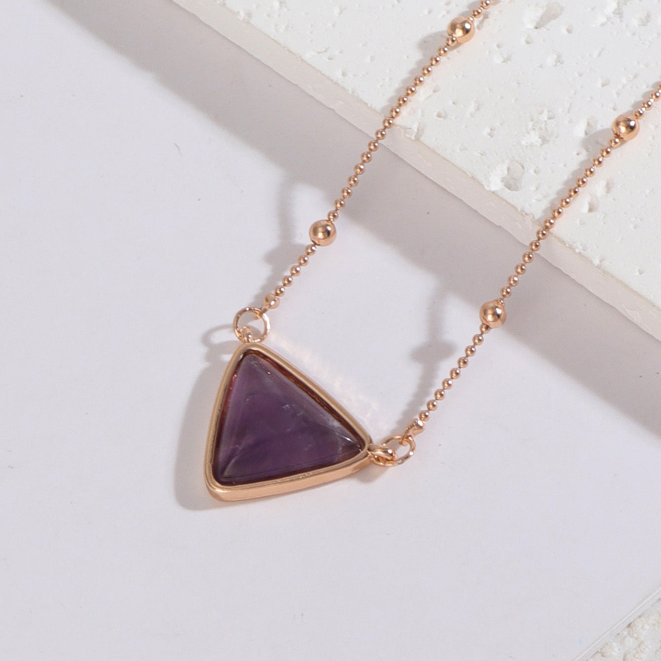 Triangle Natural Gemstone Necklace, Amethyst Rose Quartz Crystal Jewelry Necklace AL1174