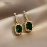 Emerald Green Geometric Sugar Cube Zircon Stud Earrings CZ Micro Pave Studs, S925 Silver Post, Fashion Simple Jewelry for Women AL1175