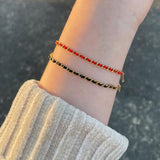 New Year Red String Bracelet, Skinny Titanium Steel Chain Good Luck Bracelet, Friendship Bracelet AL1177