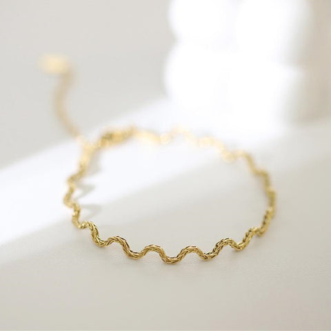 13" Wave Chain Gold Titanium Steel Choker Necklace, Instant Noodles Lace Bracelce AL1178