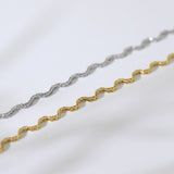 13" Wave Chain Gold Titanium Steel Choker Necklace, Instant Noodles Lace Bracelce AL1178