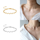 13" Wave Chain Gold Titanium Steel Choker Necklace, Instant Noodles Lace Bracelce AL1178