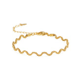 13" Wave Chain Gold Titanium Steel Choker Necklace, Instant Noodles Lace Bracelce AL1178