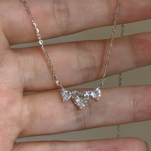 Dainty S925 Sterling Silver Three Hearts CZ Necklace Zircon Necklace, Fashion Women's Necklace AL1181