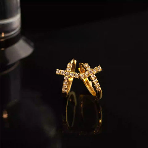 S925 Sterling Silver Zircon Cross Earrings CZ Hoop Earring, Fashion Jewelry AL1192