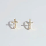 Gold Cross Zircon Hoop Earrings CZ Cross Earring, S925 Sterling Silver Fashion Earrings AL1192