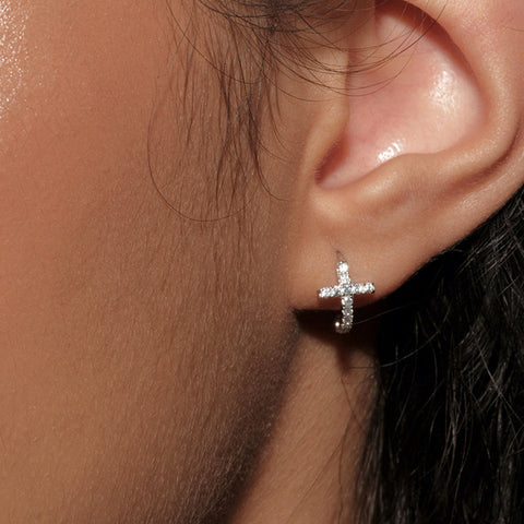 Gold Cross Zircon Hoop Earrings CZ Cross Earring, S925 Sterling Silver Fashion Earrings AL1192