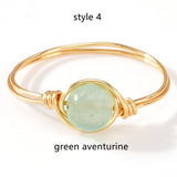 Gold Wire Wrapped Round Gemstone Ring, Handmade Natural Crystal Stone Ring, Boho Jewelry AL1193