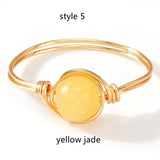 Gold Wire Wrapped Round Gemstone Ring, Handmade Natural Crystal Stone Ring, Boho Jewelry AL1193