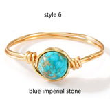 Gold Wire Wrapped Round Gemstone Ring, Handmade Natural Crystal Stone Ring, Boho Jewelry AL1193