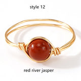 Gold Wire Wrapped Round Gemstone Ring, Handmade Natural Crystal Stone Ring, Boho Jewelry AL1193