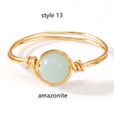 Gold Wire Wrapped Round Gemstone Ring, Handmade Natural Crystal Stone Ring, Boho Jewelry AL1193