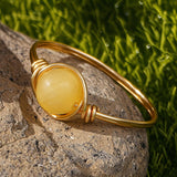 Gold Wire Wrapped Round Gemstone Ring, Handmade Natural Crystal Stone Ring, Boho Jewelry AL1193