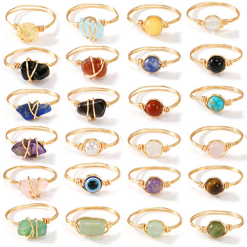 Multi Natural Stones Gold Wire Wrapped Ring, Handmade Boho Jewelry AL1193