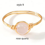 Gold Wire Wrapped Round Gemstone Ring, Handmade Natural Crystal Stone Ring, Boho Jewelry AL1193