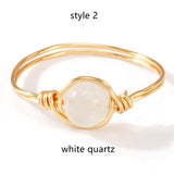 Gold Wire Wrapped Round Gemstone Ring, Handmade Natural Crystal Stone Ring, Boho Jewelry AL1193