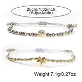 1 Set of 2 Braelets: Silver Crystal Glass Beads & CZ Star Heart Adjustable Friendship Bracelets, Zircon Couple Bracelet, Handmade Boho Summer Jewelry AL1195