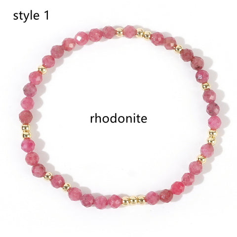 Natural Stones & Gold Beads Stretch Bracelet, Faceted Gemstone Bracelet AL1196