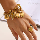 Gold Heart Photo Box Lockets Charms & Pearl CZ Star Bracelet, Stainless Steel Fashion Bracelet AL1197