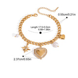 Gold Heart Photo Box Lockets Charms & Pearl CZ Star Bracelet, Stainless Steel Fashion Bracelet AL1197