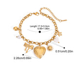 Gold Heart Photo Box Lockets Charms & Pearl CZ Star Bracelet, Stainless Steel Fashion Bracelet AL1197