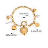 Gold Heart Photo Box Lockets Charms & Pearl CZ Star Bracelet, Stainless Steel Fashion Bracelet AL1197