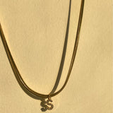 16" Gold CZ Initial Letter Snake Chain Necklace Stainless Steel Necklace, Cute Mini Letter Necklace AL1200