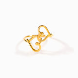 s925 Sterling Silver Double Hearts Matching Ring, Mother & Daughter Golden Thread Linking Hearts Ring AL1202