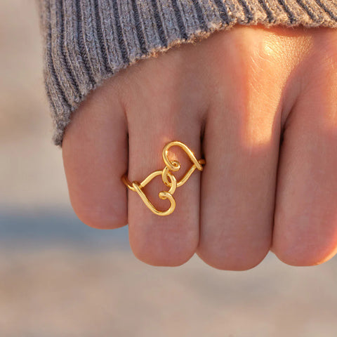 S925 Sterling Silver Wire Wrap and Knotted Double Heart Ring AL1202