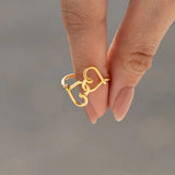 s925 Sterling Silver Double Hearts Matching Ring, Mother & Daughter Golden Thread Linking Hearts Ring AL1202