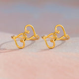 s925 Sterling Silver Double Hearts Matching Ring, Mother & Daughter Golden Thread Linking Hearts Ring AL1202