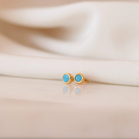 Tiny Round Blue Howlite Turquoise s925 Sterling Silver Stud Earrings, Fashion Jewelry AL1203