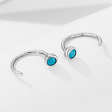 C Shape - Tiny Blue Howlite Turquoise s925 Sterling Silver Hoop Stud Earrings, Fashion Jewelry AL1204