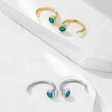 C Shape - Tiny Blue Howlite Turquoise s925 Sterling Silver Hoop Stud Earrings, Fashion Jewelry AL1204