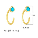 C Shape - Tiny Blue Howlite Turquoise s925 Sterling Silver Hoop Stud Earrings, Fashion Jewelry AL1204