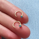 C Shape - Tiny Blue Howlite Turquoise s925 Sterling Silver Hoop Stud Earrings, Fashion Jewelry AL1204