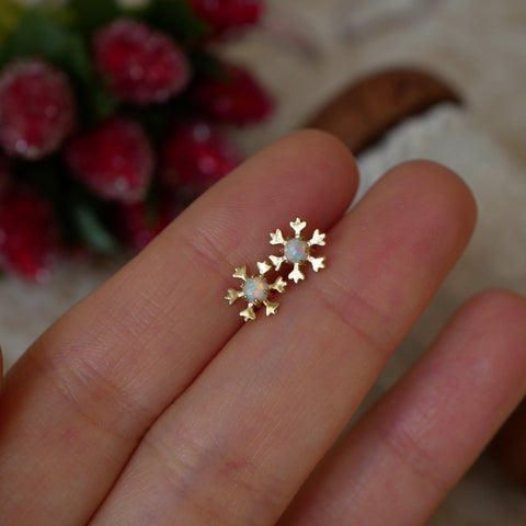 Dainty Cute Snowflake Opal S925 Sterling Silver Stud Earrings, Fashion Jewelry Studs AL1217